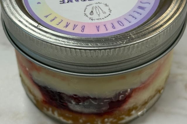 White chocolate Raspberry Cheesecake in a Jar.