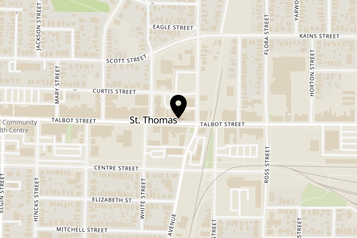Map showing the location of Space Snacks Café & Bakery st thomas on 571 Talbot Street in St. Thomas