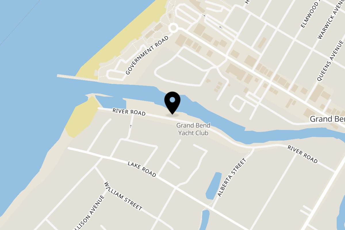 Map showing the location of Space Snacks Café & Bakery Grand Bend on 63 River Road in Lambton Shores